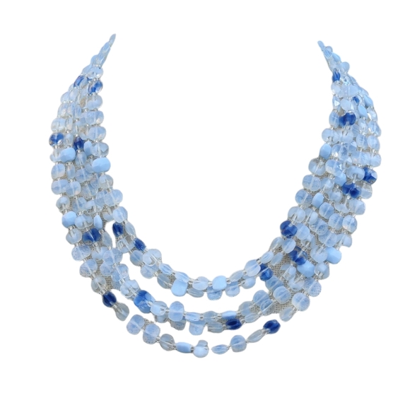 Vintage Western Germany Blue Givre Glass Necklace - Picture 2 of 10